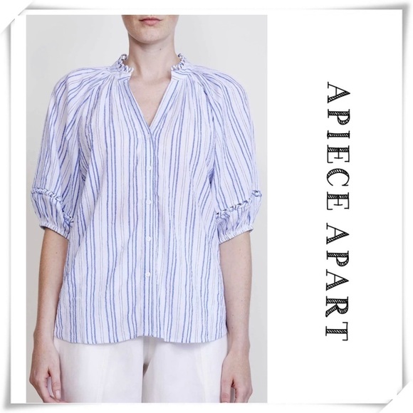 APIECE Apart Stripe Mitte Top Blouses in White / Blue - Picture 1 of 11